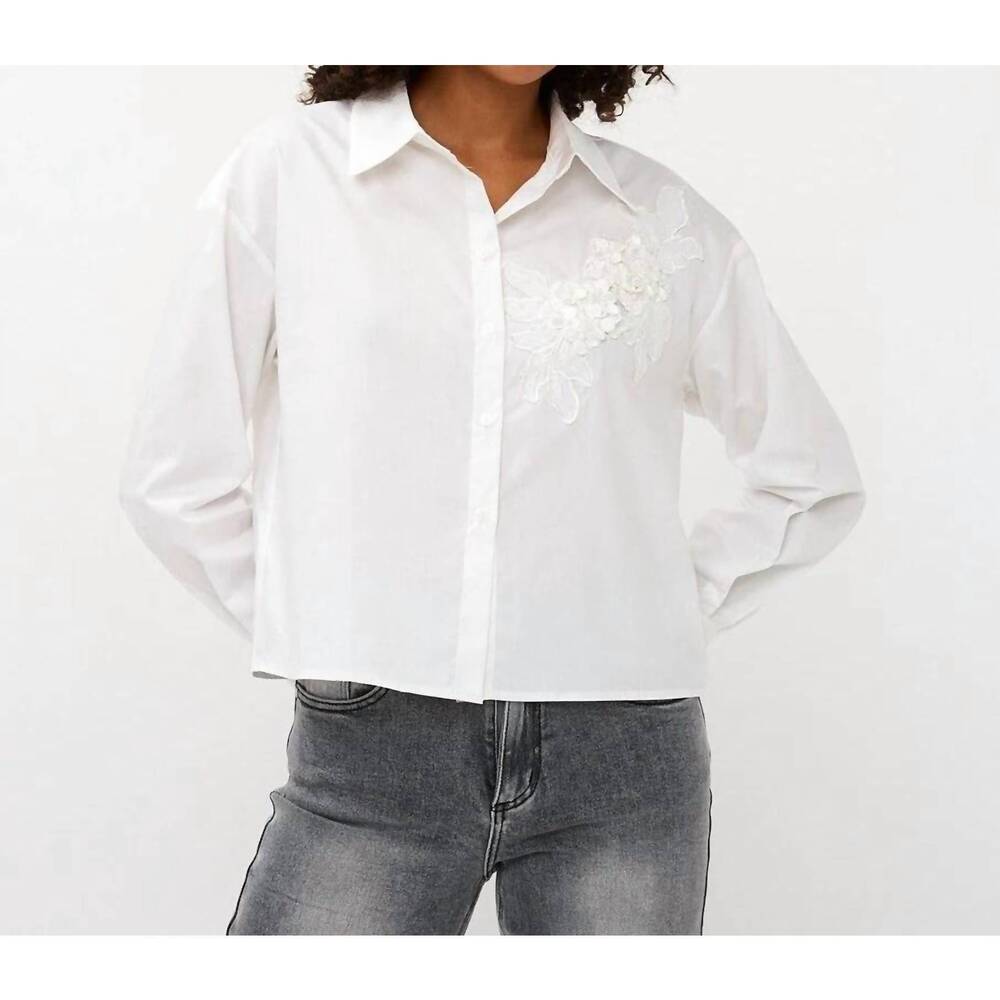 NEW ESQUALO sahra small flower patch blouse in off-white